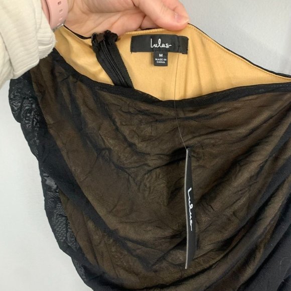 Lulus Already RSVP'd Black Ruched One Shoulder Bodycon Dress Mesh Mini NWT M - Picture 7 of 12